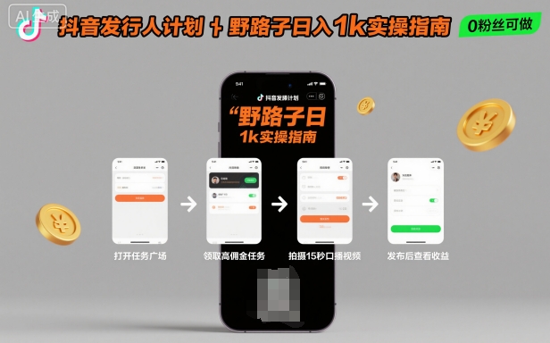 抖音发行人计划全新野路子玩法，随时随地，只要有手机，就能操作，日入1k+【揭秘】-川川创富网