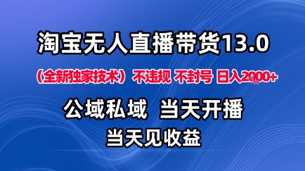 淘宝无人直播13.0，公域私域技术，不封号，不违规布局下半年旺季赛道，日入1K+(独家技术)【揭秘】-川川创富网