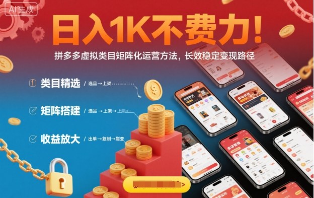 日入1K不费力！拼多多虚拟类目矩阵化运营方法，长效稳定变现路径-川川创富网