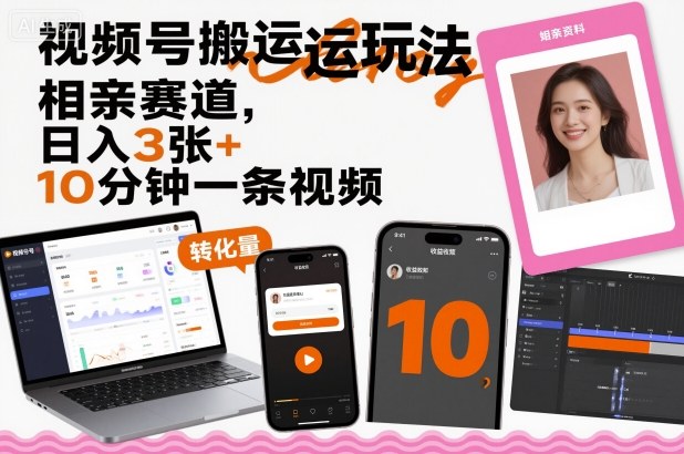 视频号搬运玩法，相亲赛道，日入3张+，10分钟一条视频-川川创富网