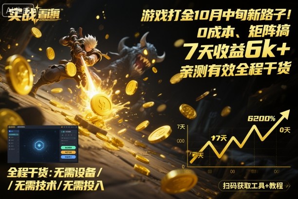 游戏打金10月中旬新路子！0成本、矩阵搞，7天收益6k+，亲测有效全程干货【揭秘】-川川创富网