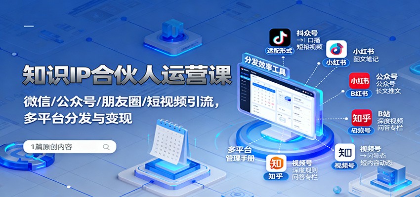 知识IP合伙人运营课：微信/公众号/朋友圈/短视频引流，多平台分发与变现-川川创富网