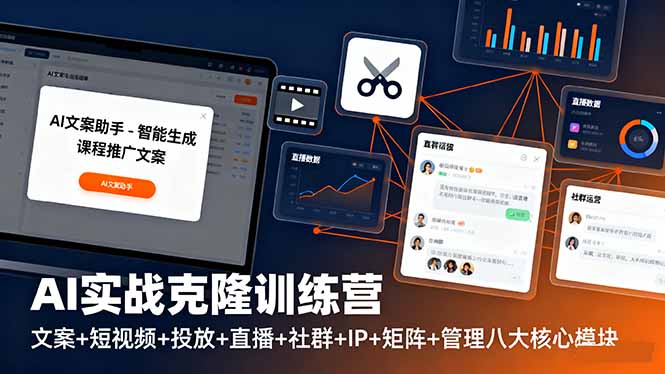 AI实战克隆训练营：文案+短视频+投放+直播+社群+IP+矩阵+管理八大核心模块-川川创富网