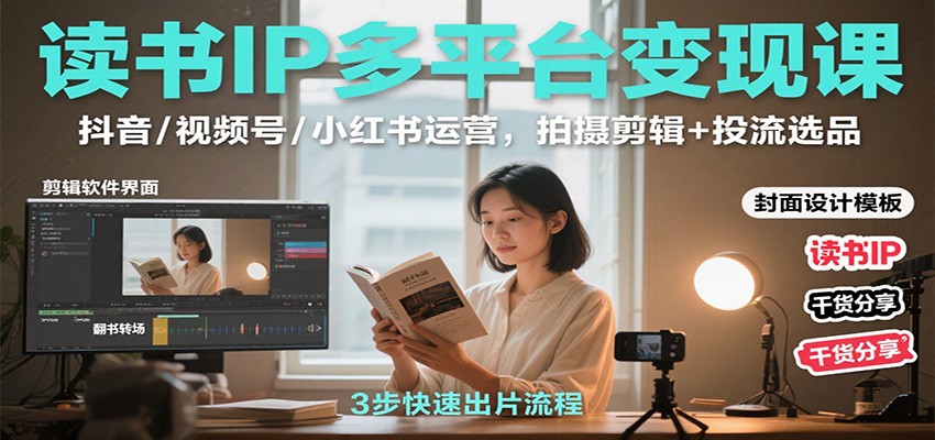 读书IP多平台变现课：抖音/视频号/小红书运营，拍摄剪辑+投流选品-川川创富网