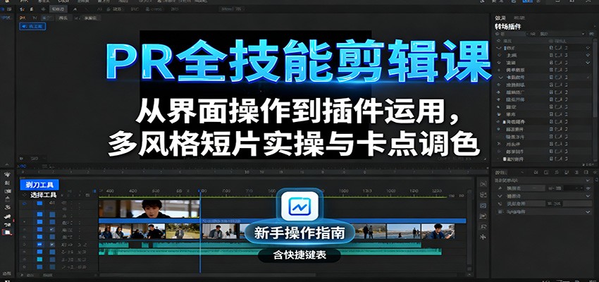 PR全技能剪辑课：从界面操作到插件运用，多风格短片实操与卡点调色-川川创富网