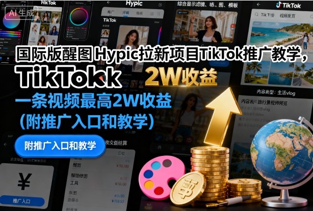 国际版醒图Hypic拉新项目TikTok推广教学，一条视频最高2W收益(附推广入口和教学)-川川创富网
