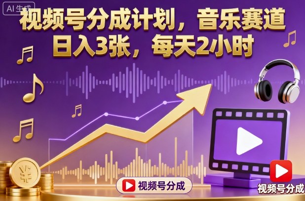 视频号分成计划，音乐赛道，日入3张，每天2小时-川川创富网