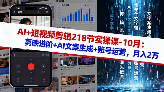 AI+短视频剪辑218节实操课-10月：剪映进阶+AI文案生成+账号运营，月入2万-川川创富网