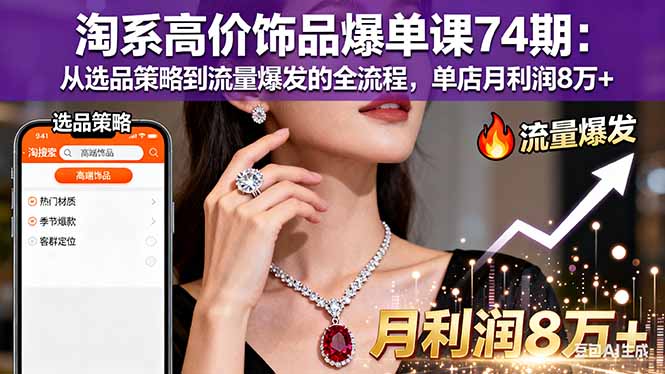 淘系高价饰品爆单课74期：从选品策略到流量爆发的全流程，单店月利润8万+-川川创富网