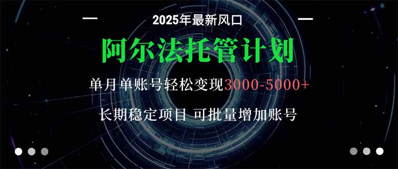 阿尔法托管计划 单账号月入3000-5000，长期稳定项目，新手小白轻松上手。-川川创富网