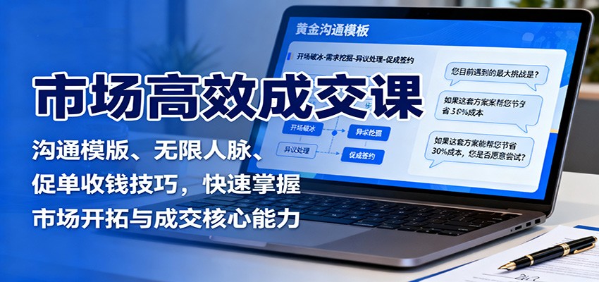 市场高效成交课：沟通模版、无限人脉、促单收钱技巧，快速掌握市场开拓与成交核心能力-川川创富网