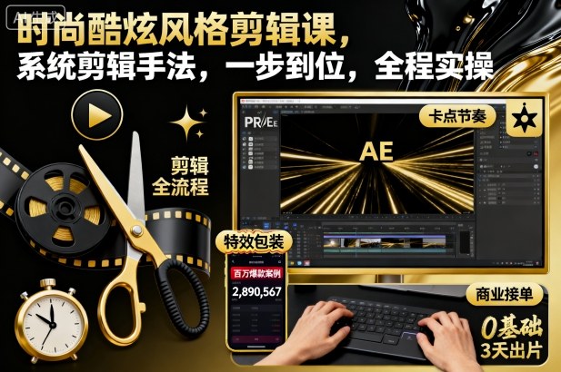 时尚酷炫风格剪辑课，系统剪辑手法，一步到位，全程实操-川川创富网