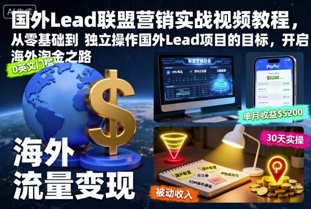 国外Lead联盟营销实战视频教程，从零基础到独立操作国外Lead项目的目标，开启海外淘金之路-川川创富网