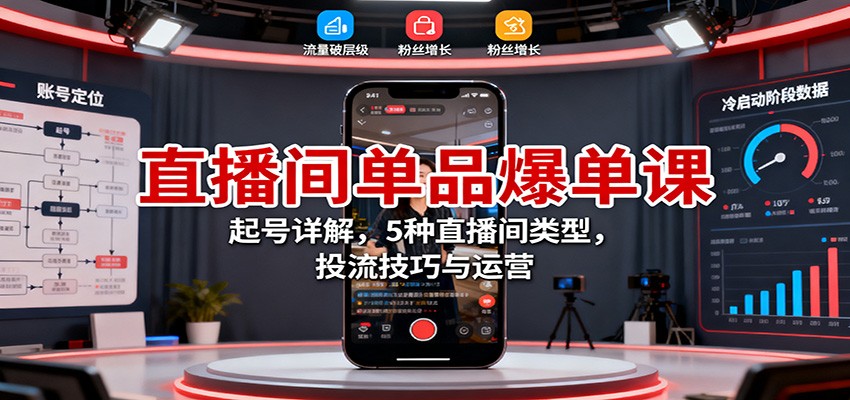 直播间单品爆单课：起号详解，5种直播间类型，投流技巧与运营-川川创富网