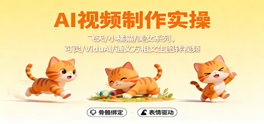 AI视频制作实操，飞天/小橘猫/美女系列，可灵/ViduAl/通义万相文生图转视频-川川创富网