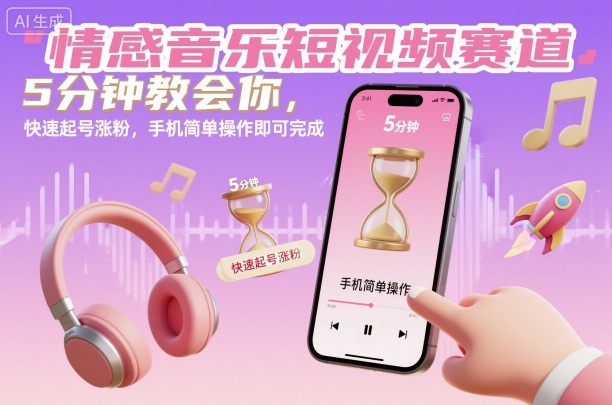 情感音乐短视频赛道，5分钟教会你，快速起号涨粉，手机简单操作即可完成-川川创富网