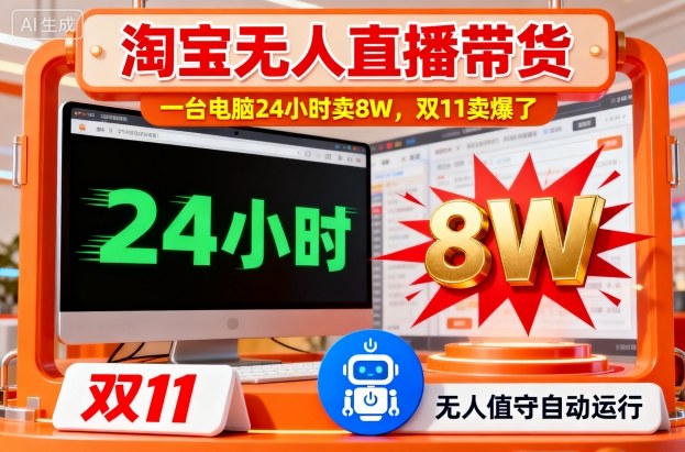 淘宝无人直播带货，一台电脑214小时卖8W，双11卖爆了【揭秘】-川川创富网
