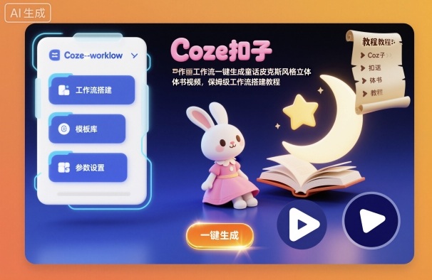 Coze扣子工作流一键生成童话皮克斯风格立体书视频，保姆级工作流搭建教程-川川创富网