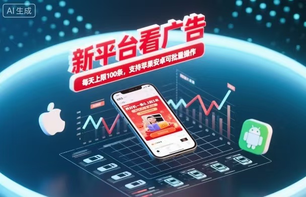 新台看广告，养好机一条5毛到5块，单机日入30到100，支持苹果安卓，可批量操作。-川川创富网