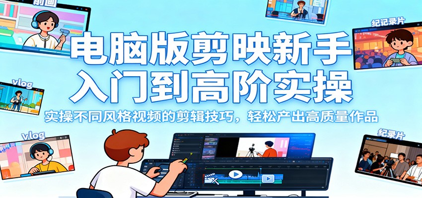 电脑版剪映新手入门到高阶实操，实操不同风格视频的剪辑技巧，轻松产出高质量作品-川川创富网