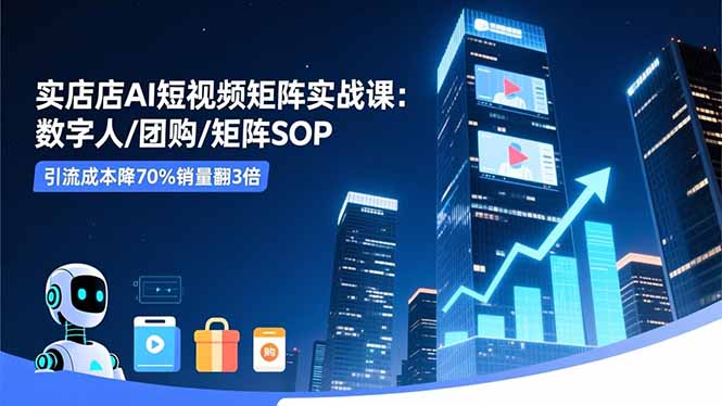 实体店AI短视频矩阵实战课：数字人/团购/矩阵SOP，引流成本降70%销量翻3倍-川川创富网