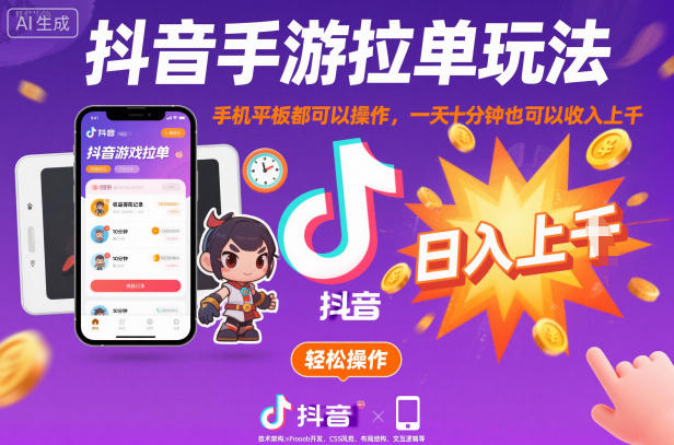 抖音手游拉单玩法，手机平板都可以操作，一天十分钟也可以收入上K【揭秘】-川川创富网