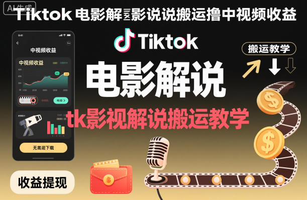 Tiktok电影解说搬运撸中视频收益，tk影视解说搬运教学-川川创富网