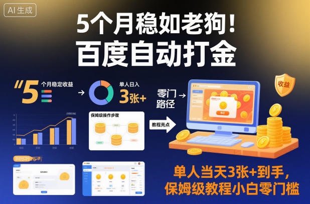 5个月稳如老狗！百度自动打金，单人当天3张+到手，保姆级教程小白零门槛【揭秘】-川川创富网