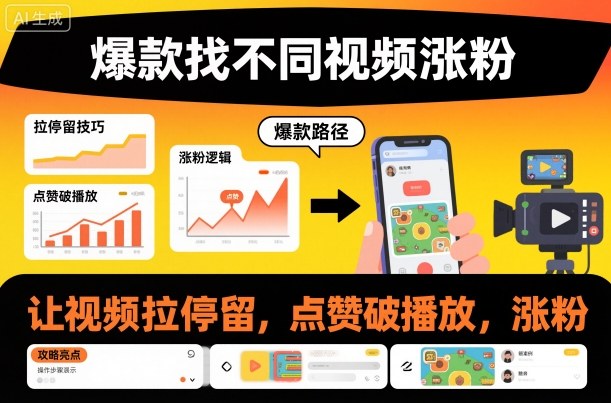 爆款找不同视频涨粉，让视频拉停留，实现点赞，破播放，涨粉-川川创富网