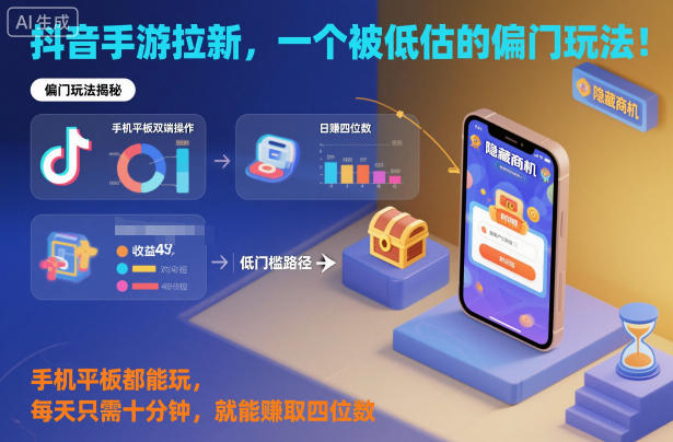 抖音手游拉新，一个被低估的偏门玩法！手机平板都能玩，每天只需十分钟，就能賺取四位数【揭秘】-川川创富网