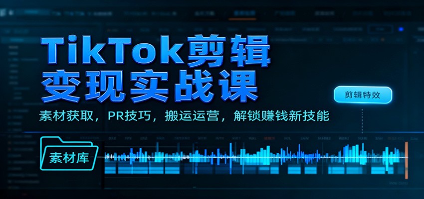 TikTok剪辑变现实战课：素材获取，PR技巧，搬运运营，解锁赚钱新技能-川川创富网