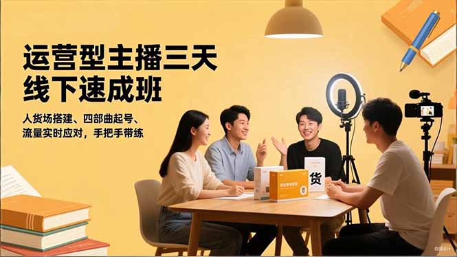 运营型主播三天线下班，人货场搭建,四部曲起号,流量实时应对，手把手带练-川川创富网