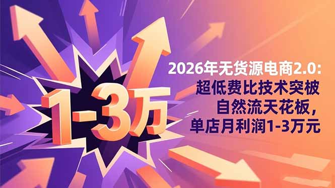 2026年无货源电商2.0【更新】：超低费比技术突破自然流天花板，单店月利润1-3万元-川川创富网