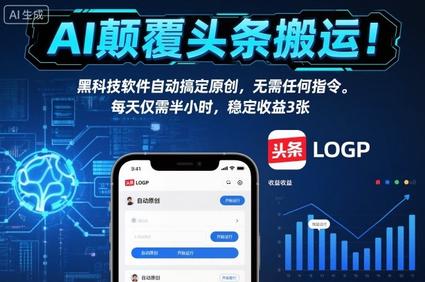 AI颠覆头条搬运！黑科技软件自动搞定原创，无需任何指令。每天仅需半小时，稳定收益3张【揭秘】-川川创富网