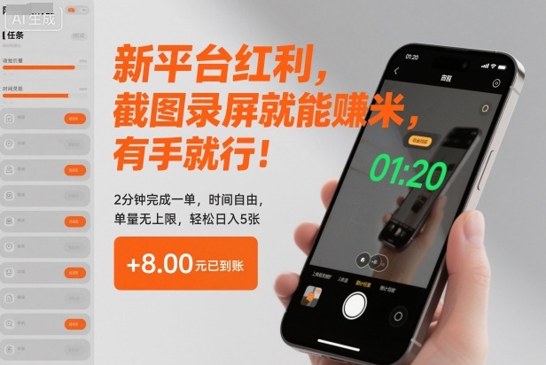 新平台红利，截图录屏就能賺米，有手就行！2分钟完成一单，时间自由，单量无上限，轻松日入5张【揭秘】-川川创富网