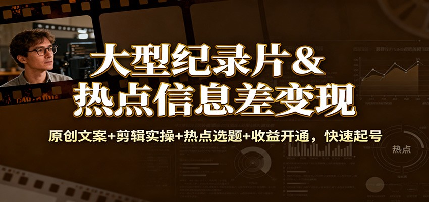 大型纪录片&热点信息差变现：原创文案+剪辑实操+热点选题+收益开通，快速起号-川川创富网