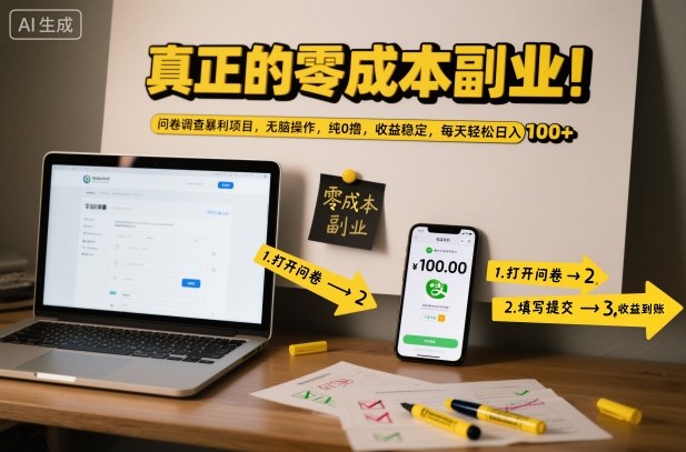 真正的零成本副业！问卷调查暴利项目，无脑操作，纯0撸，收益稳定，每天轻松日入100+【揭秘】-川川创富网