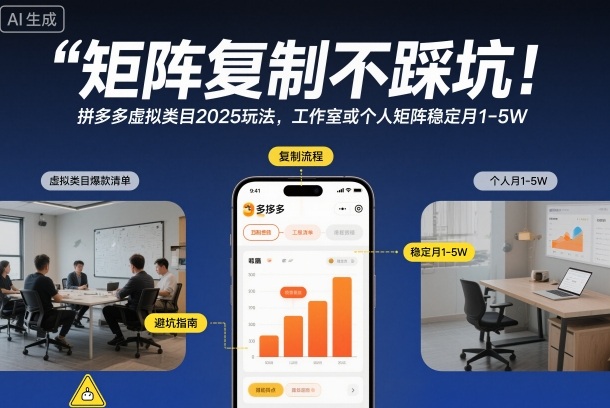 矩阵复制不踩坑！拼多多虚拟类目2025玩法，工作室或者个人矩阵稳定月1-5W【揭秘】-川川创富网