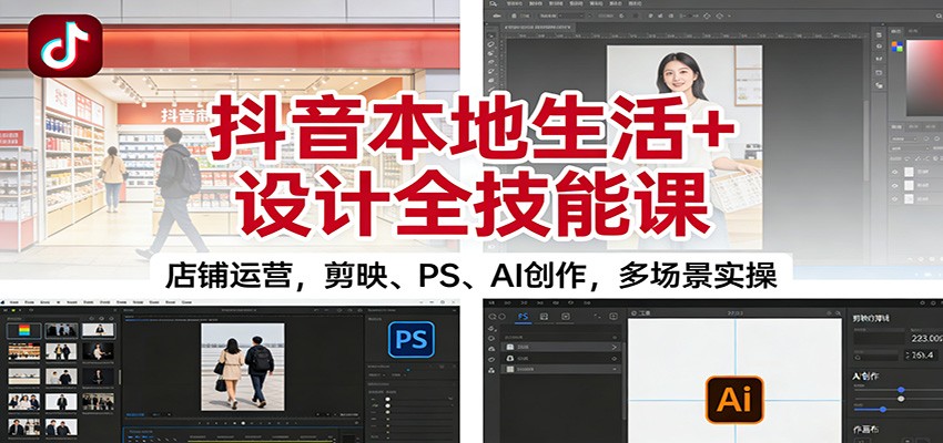 抖音本地生活+设计全技能课：店铺运营，剪映、PS、AI创作，多场景实操-川川创富网