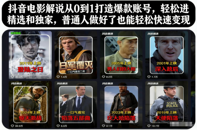 抖音电影解说从0到1打造爆款账号，轻松进精选和独家，普通人做好了也能轻松快速变现-川川创富网