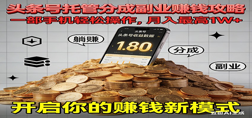 全程托管今日头条，一部手机就可以开干，最高躺赚1W+-川川创富网