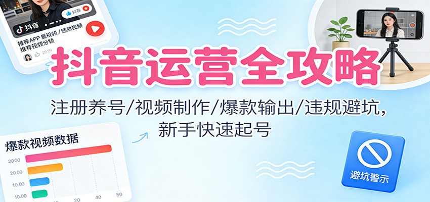 抖音运营全攻略：注册养号/视频制作/爆款输出/违规避坑，新手快速起号-川川创富网