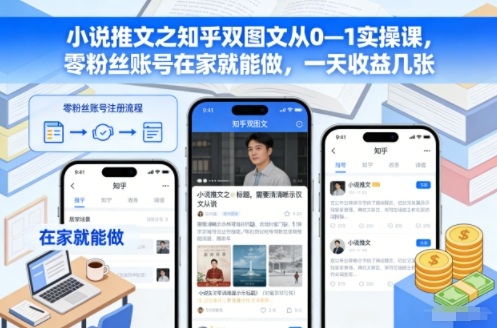 小说推文之知乎双图文从0—1实操课，零粉丝账号在家就能做，一天收益几张-川川创富网