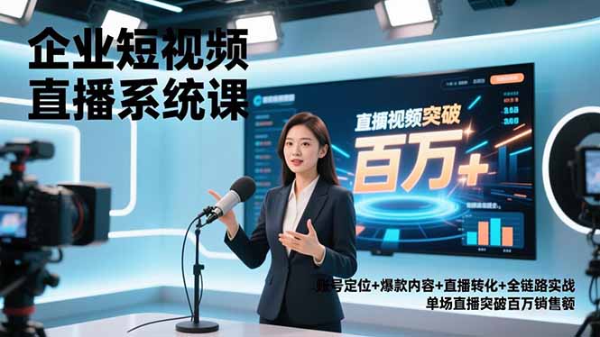 企业短视频直播系统课，账号定位+爆款内容+直播转化+全链路实战，单场直播突破百万销售额-川川创富网