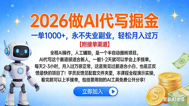 2026做AI代写掘金，一单1000+，永不失业副业，轻松月入过万-川川创富网