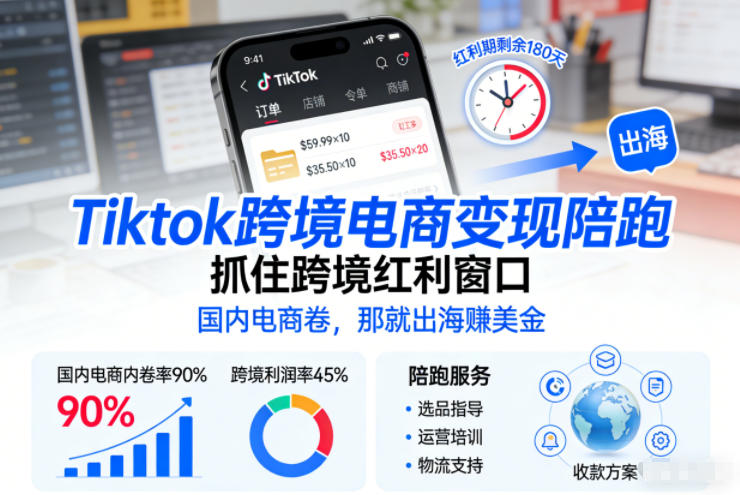 Tiktok跨境电商变现陪跑，抓住跨境红利窗口，国内电商卷，那就出海賺美金-川川创富网