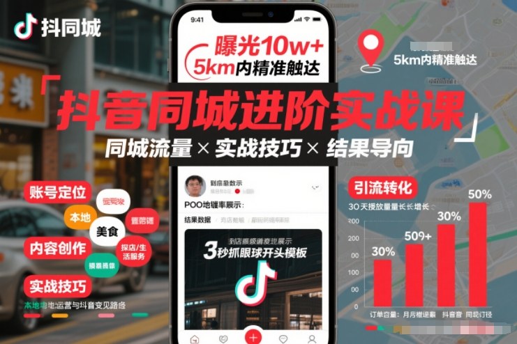 抖音同城进阶实战课，助你同城流量拿到结果-川川创富网