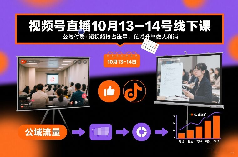 视频号直播10月13-14号线下课，公域付费+短视频抢占流量，私域升单做大利消-川川创富网