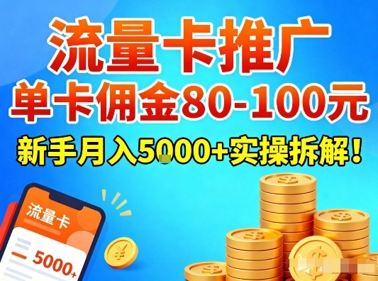 流量卡推广，单卡佣金80-100，新手月入5k+实操拆解！-川川创富网