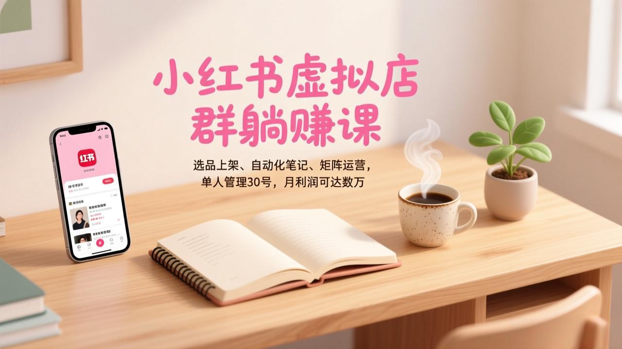 小红书虚拟店群躺赚课，选品上架、自动化笔记、矩阵运营，单人管理30号，月利润可达数万-川川创富网